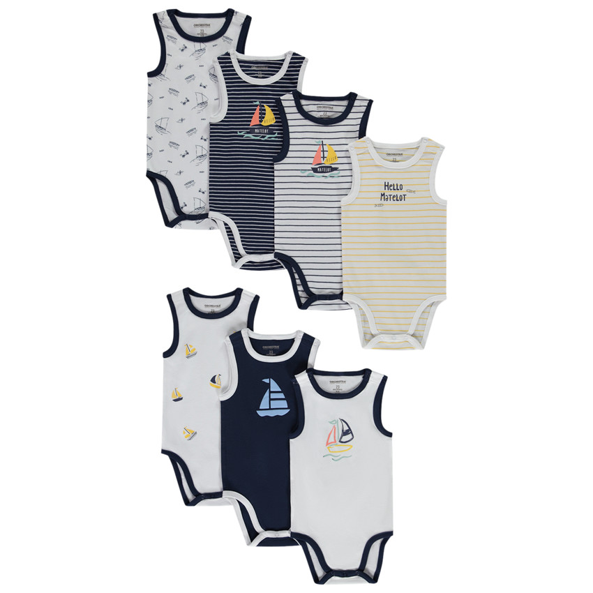Lot de 7 bodies sans manches voiliers fantaisie pour bébé garçon 