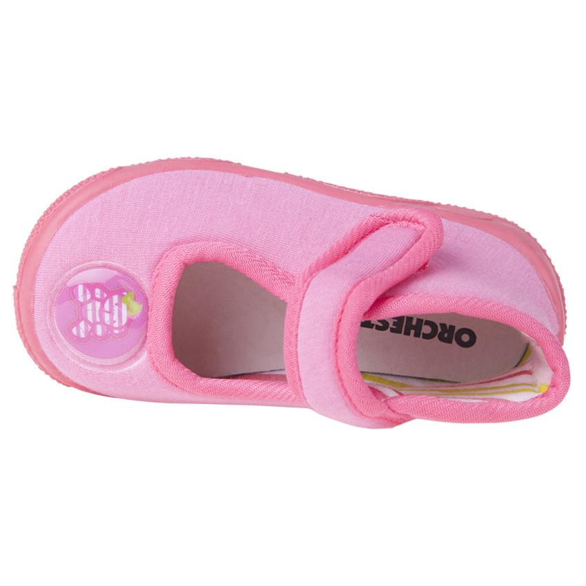 Chaussons babies montants roses unis avec patch nounours  