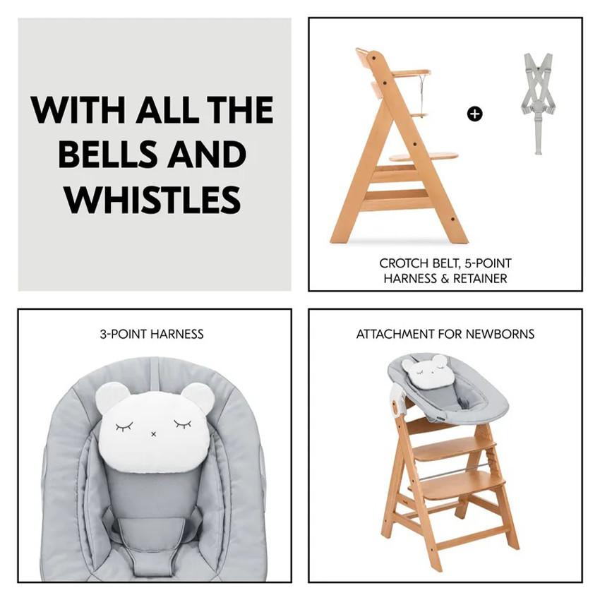 Hoge stoel meegroeiend Alpha+ & Alpha Newborn Natuur/Grey 