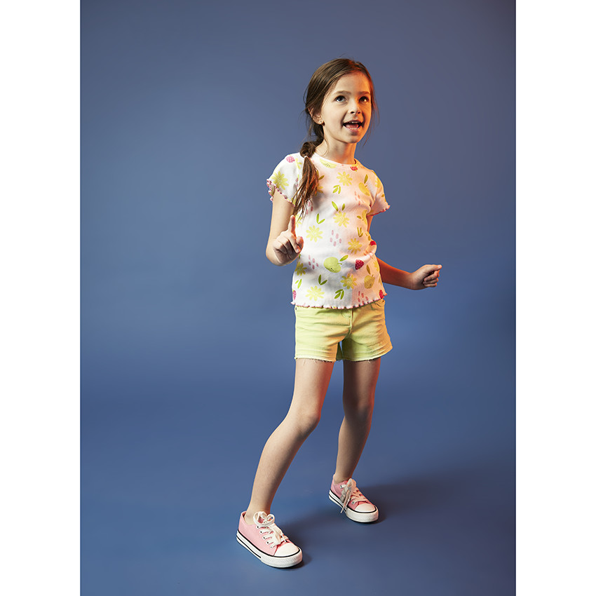 T-shirt manches courtes imprimé effet côtelé pour fille 