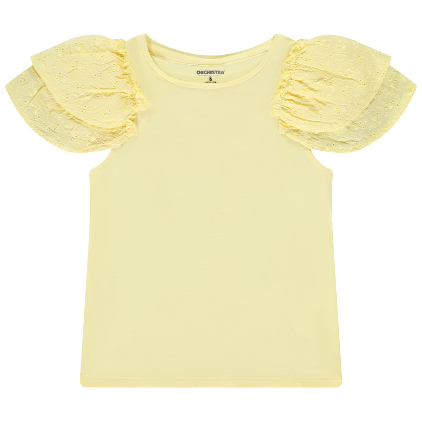 T-shirt manches courtes brodées et volantées pour fille 
