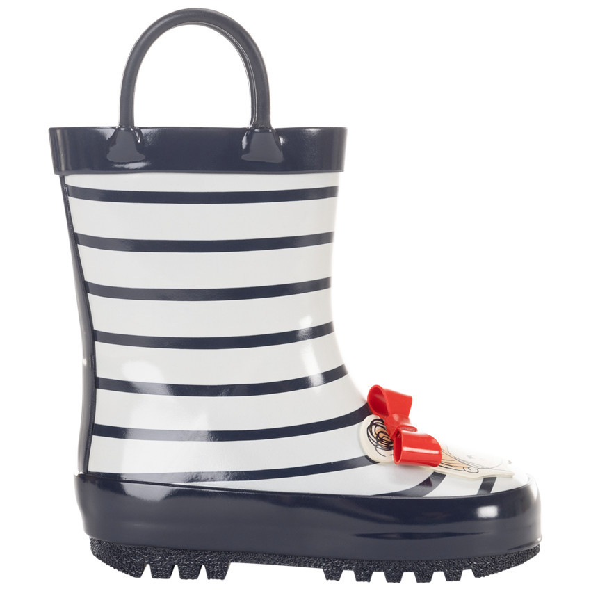 Bottes de pluie rayées avec anse et patch fantaisie pour fille 