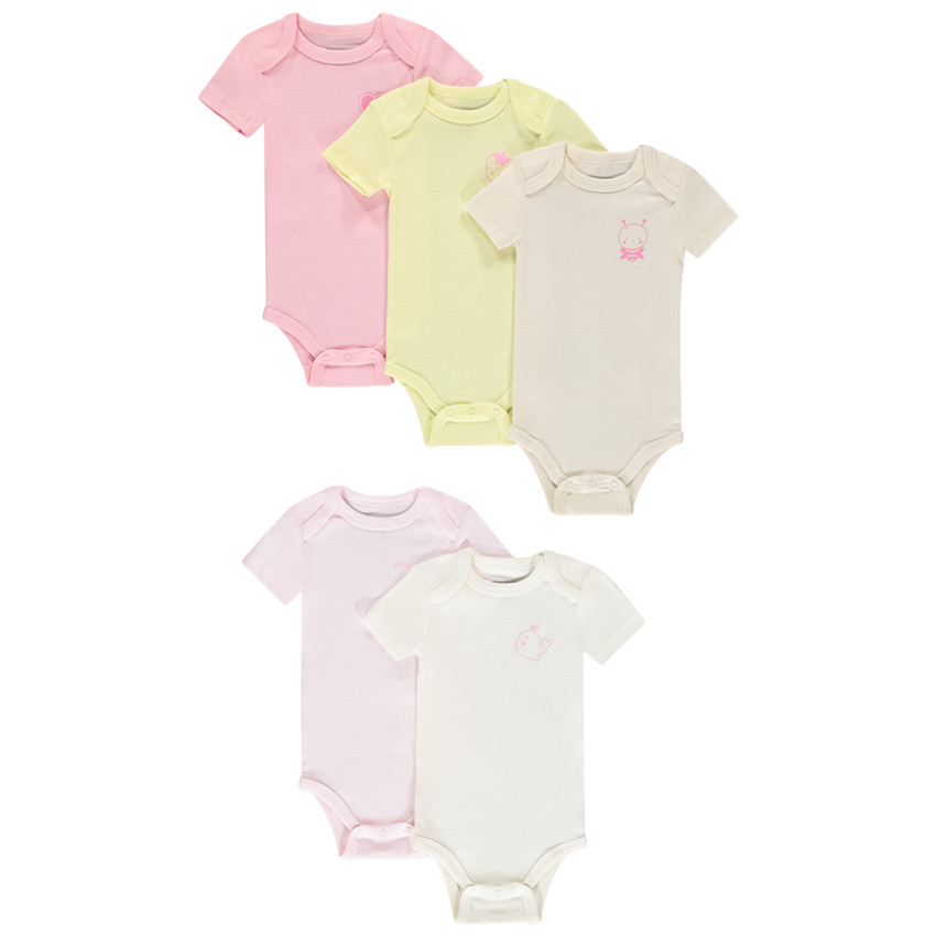 Lot de 5 bodies manches courtes printés pour bébé fille 