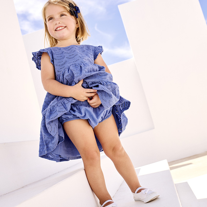 Ensemble 2 pièces uni en broderie anglaise pour bébé fille 