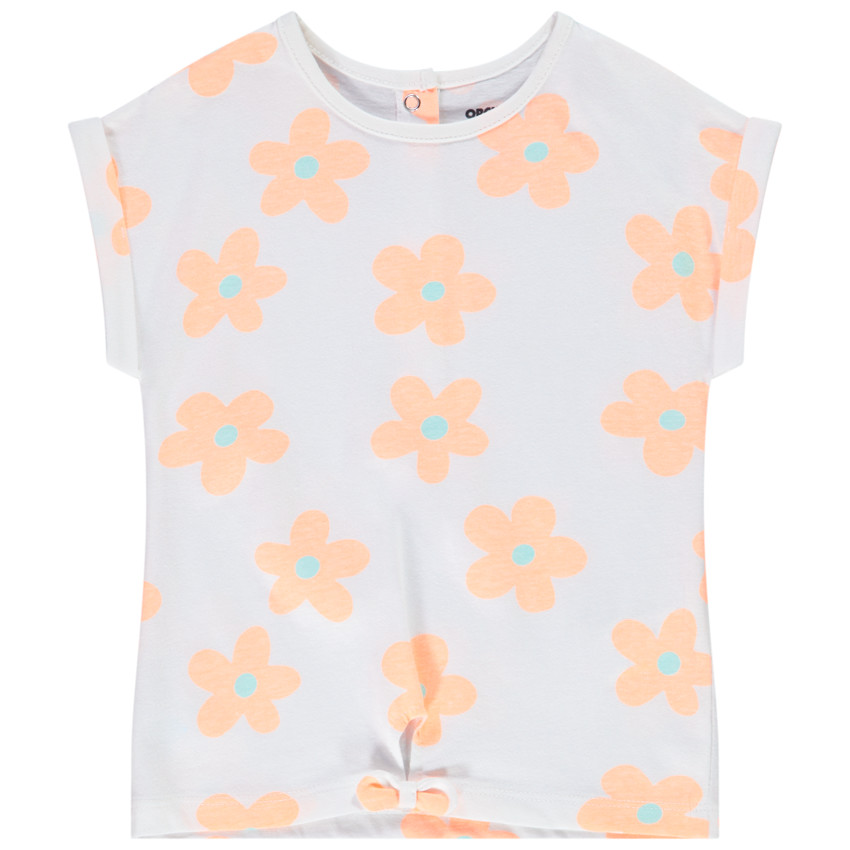 T-shirt met korte mouwen, met bloemenprint, voor meisjes, met decoratieve knoop 