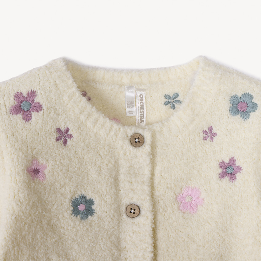 Gebreid vest met geborduurde bloemen voor meisjes 