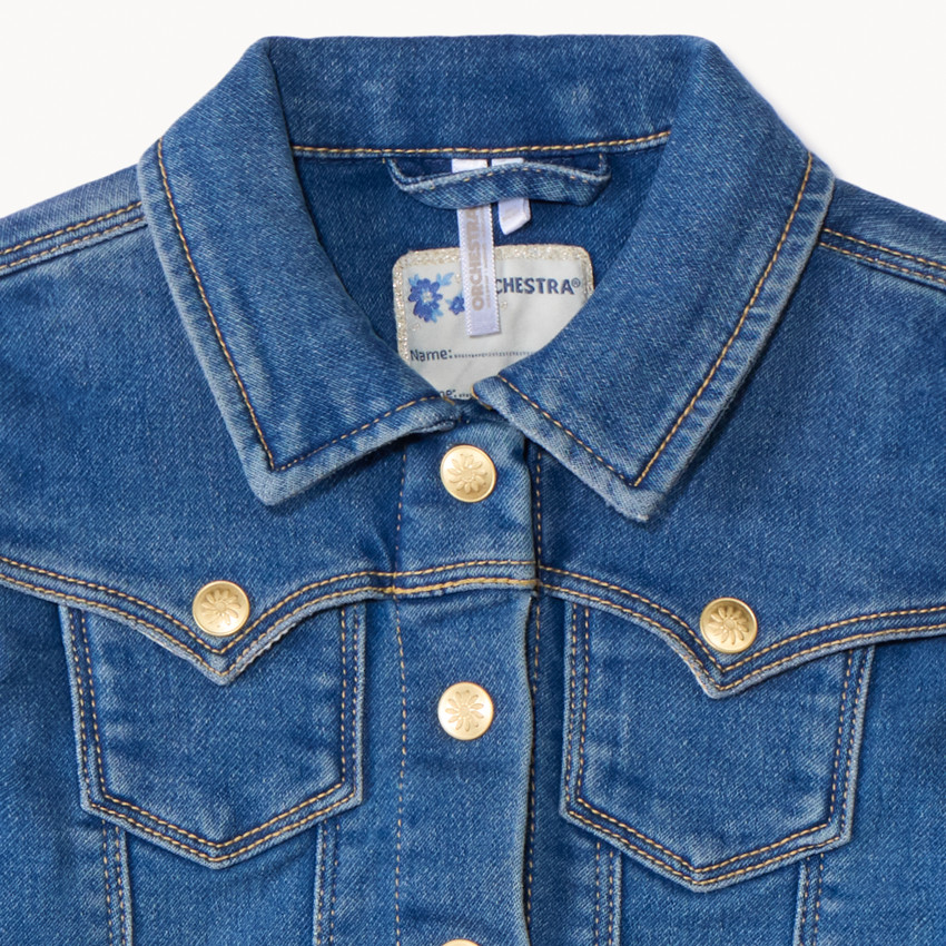Vest met jeanslook en geborduurde bloemen op de rug voor babymeisje 