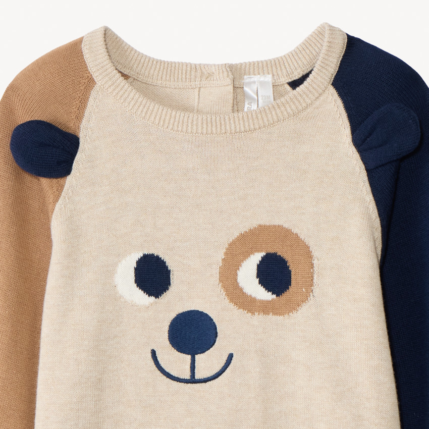 Gebreide speelse honden trui met colour block effect voor babyjongens 