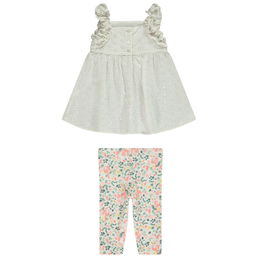 Ensemble 2 pièces avec tunique en broderie anglaise pour bébé fille 