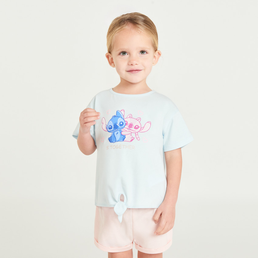 T-shirt manches courtes noué avec Stitch et Angel Disney pour bébé fille 