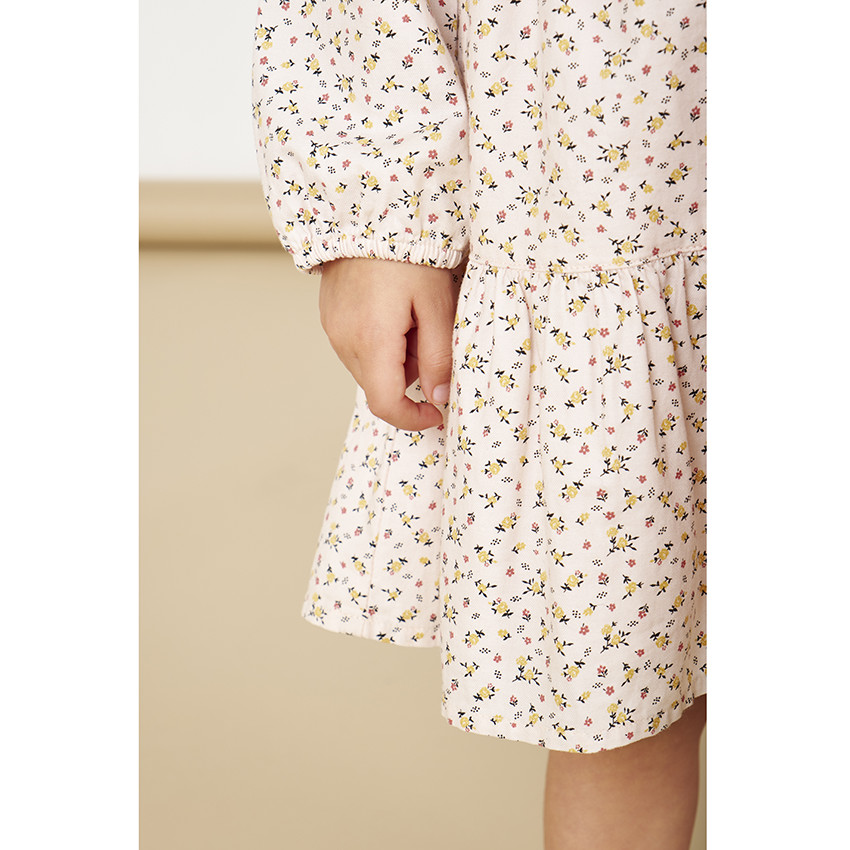 Robe à manches longues avec col claudine et imprimé fleuri pour bébé fille 