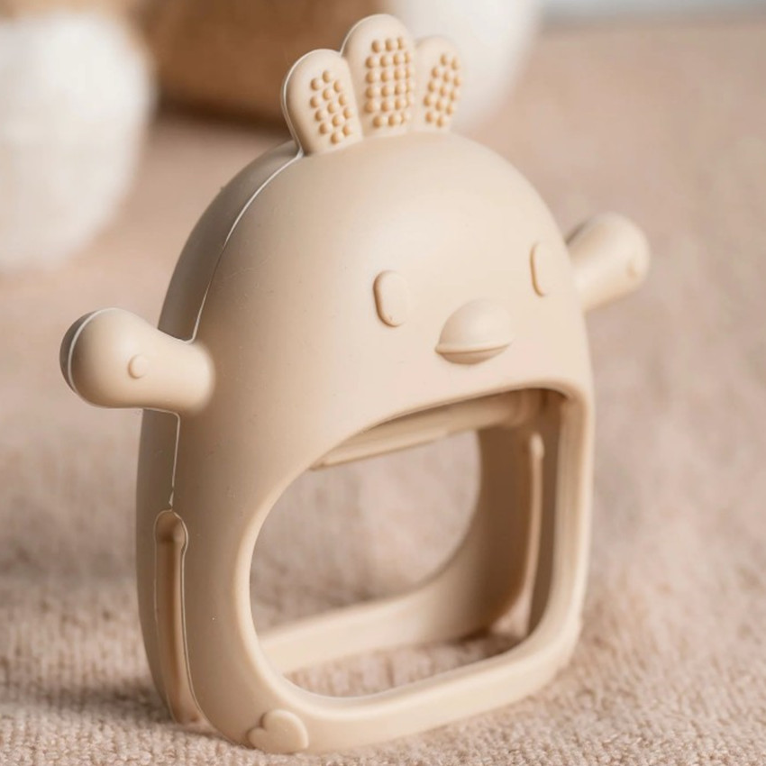 Hochet moufle de dentition en silicone - Poule - Argile 