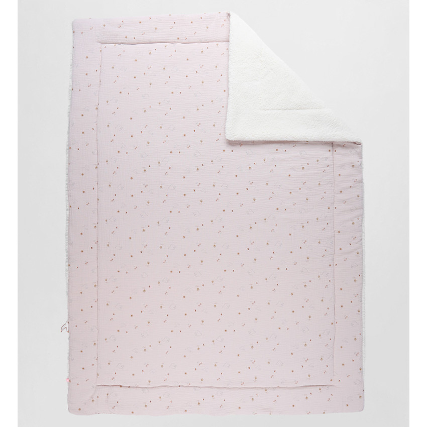 Couverture 100x140cm mousseline de coton et Sherpa Colombes du Bonheur  