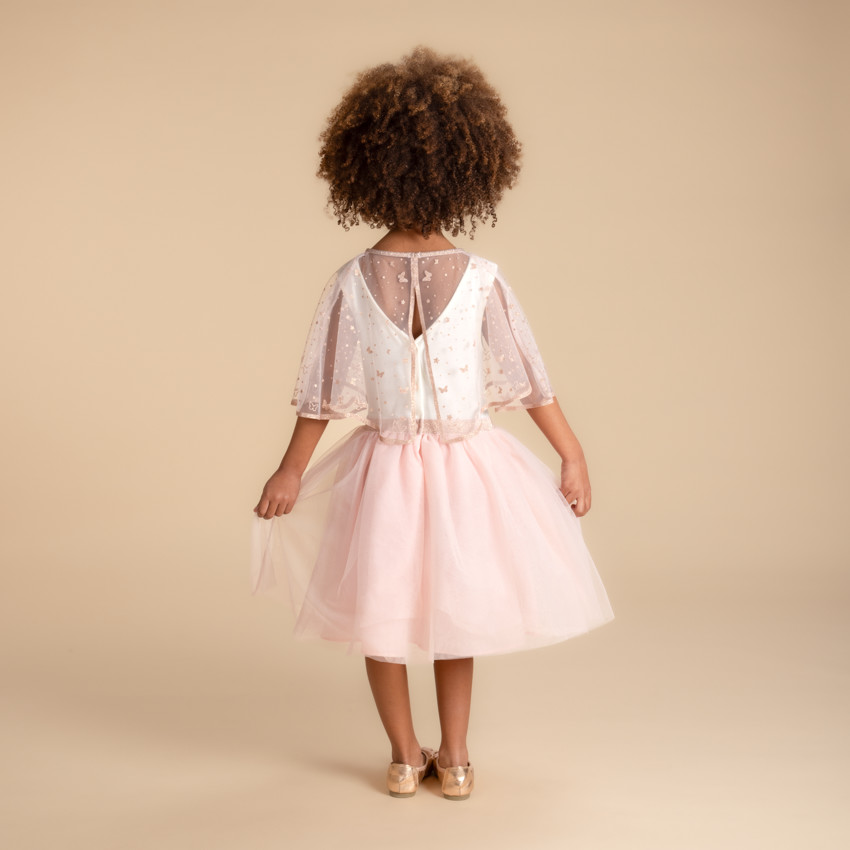 Robe sans manches bi-matières avec cape papillon pour fille 