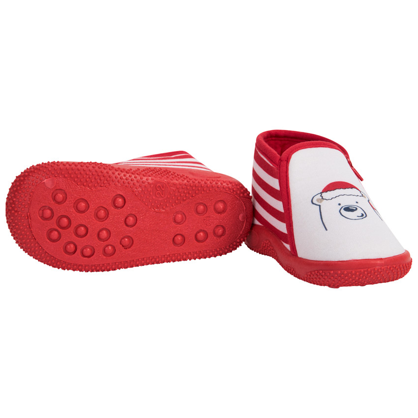 Chaussons bottillons rayés ours de Noël pour bébé 