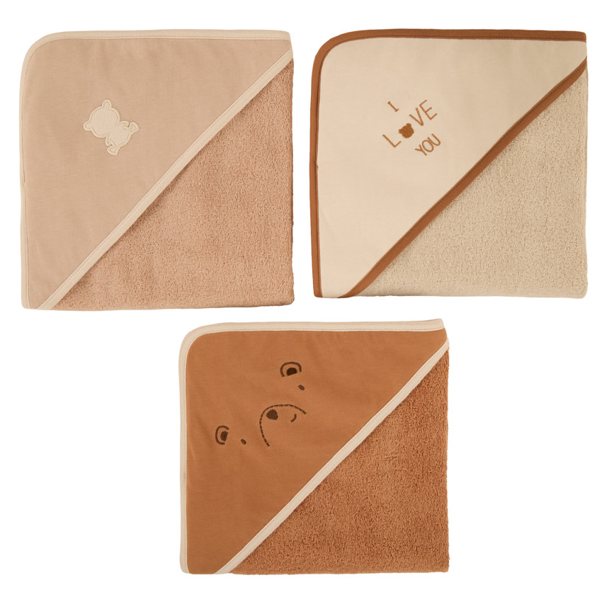 Lot de 3 capes de bain en éponge beige/marron 