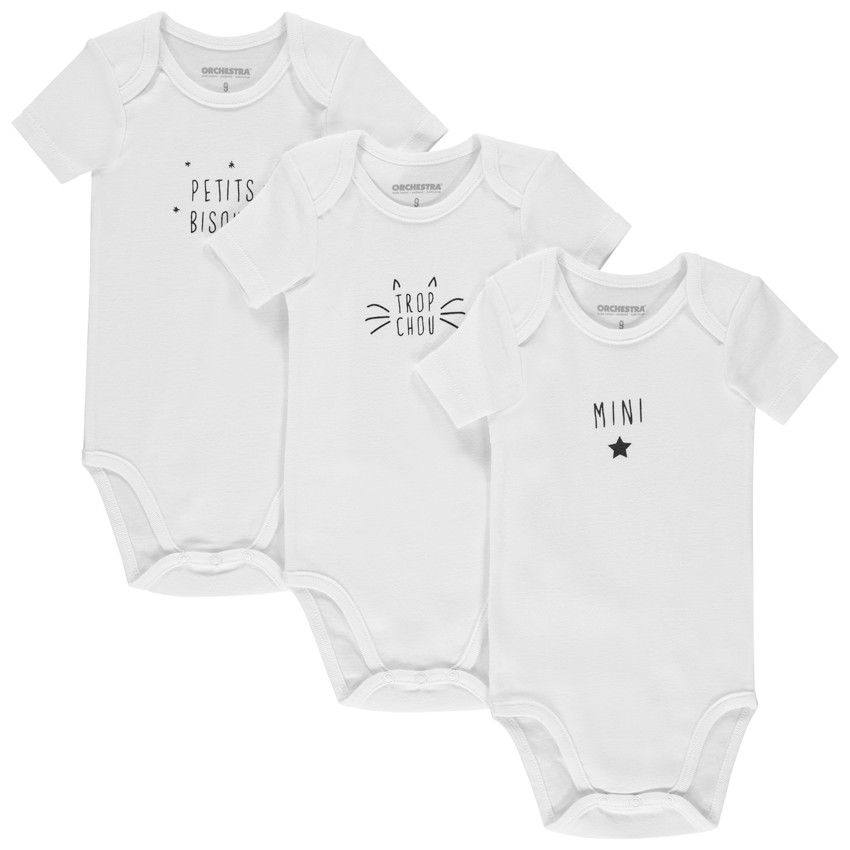 Lot de 3 bodies manches courtes en coton à message printé pour bébé fille 