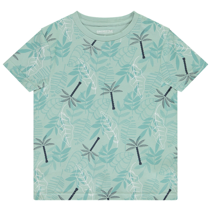 T-shirt manches courtes imprimé feuilles/palmiers pour garçon 