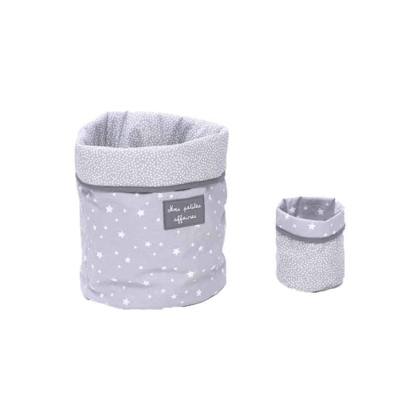 Lot de 2 paniers de rangement imprimé étoiles - Gris/Blanc 