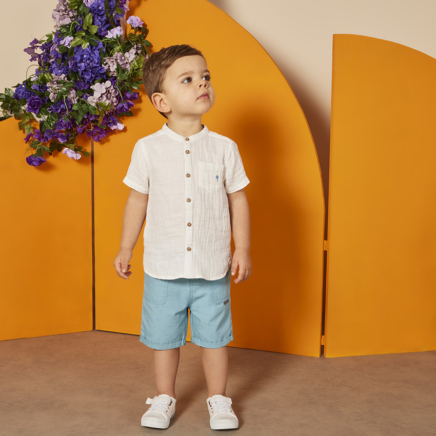 Korte mouwen hemd met geborduurde palmboom voor baby jongen 