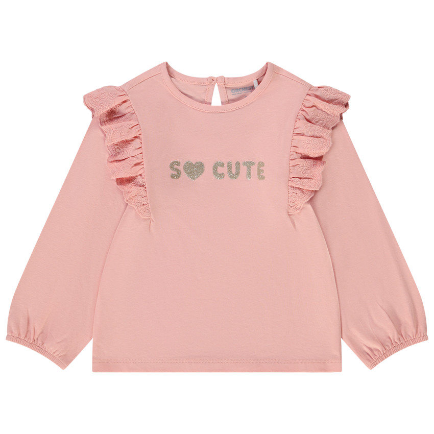 T-shirt manches longues volantées et brodées pour bébé fille 