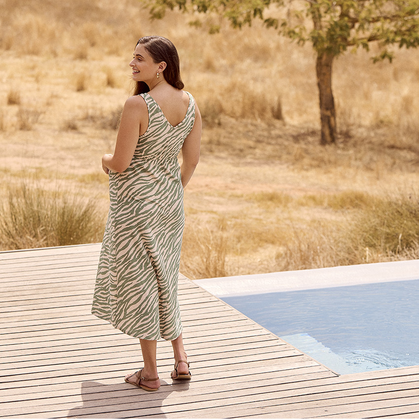 Lang zwangerschaps- en borstvoedingsjurk met zebraprint Prémaman