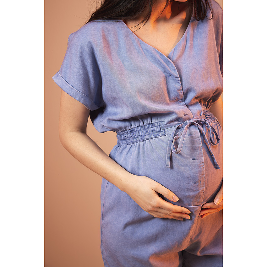 Combishort de grossesse à manches courtes en lyocell effet jean  