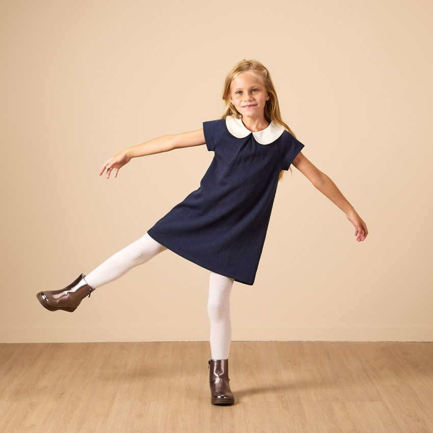 Korte mouwen jurk met reliëfharten en Claudine kraag voor meisjes 