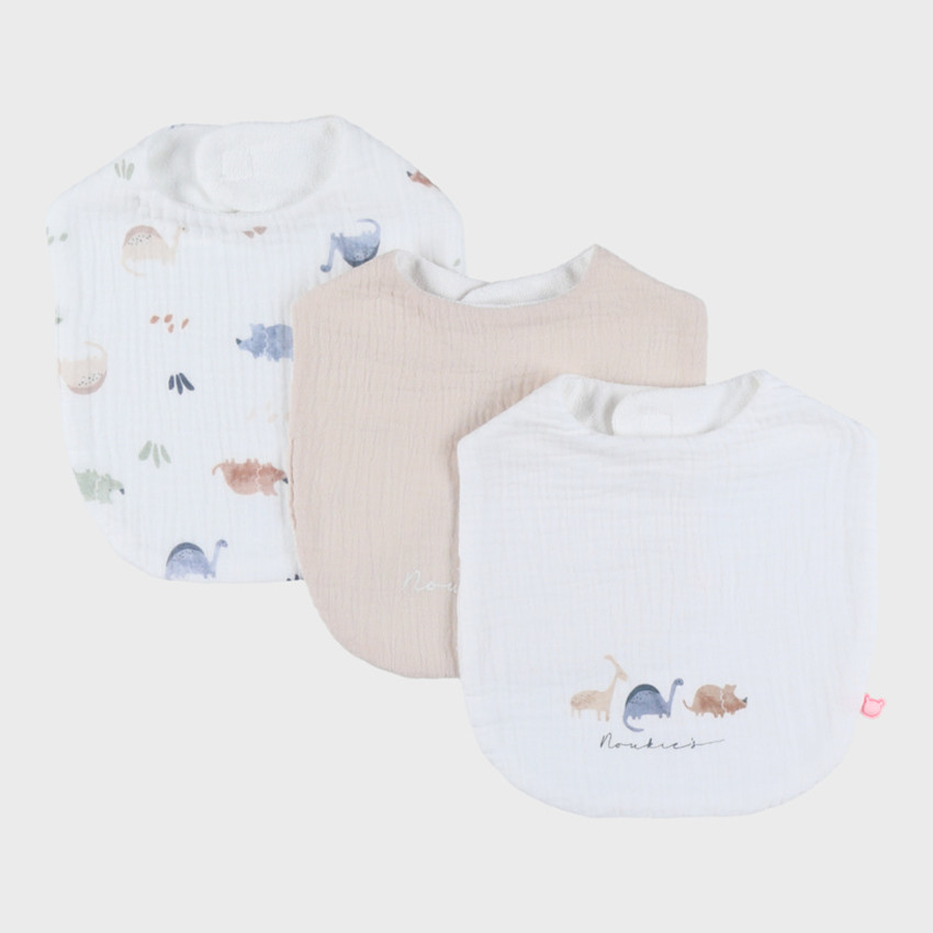 Set van 3 slabbetjes mousseline Bio Dinos 1-12m 