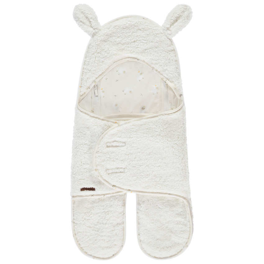 Nid d'ange en sherpa avec capuche ludique La Vie à la Ferme écru 