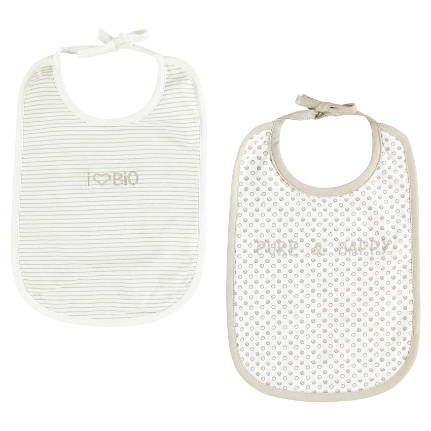 Set de 2 bavoirs en coton éponge bio imprimé / rayé 