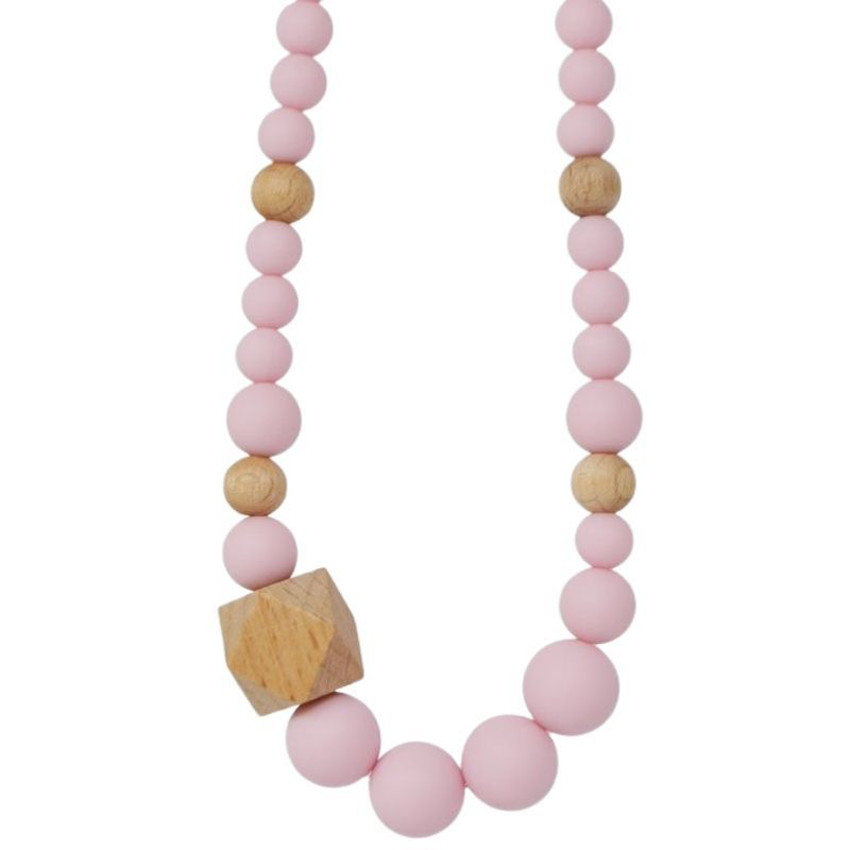 Collier d'allaitement en silicone et bois - Rose 