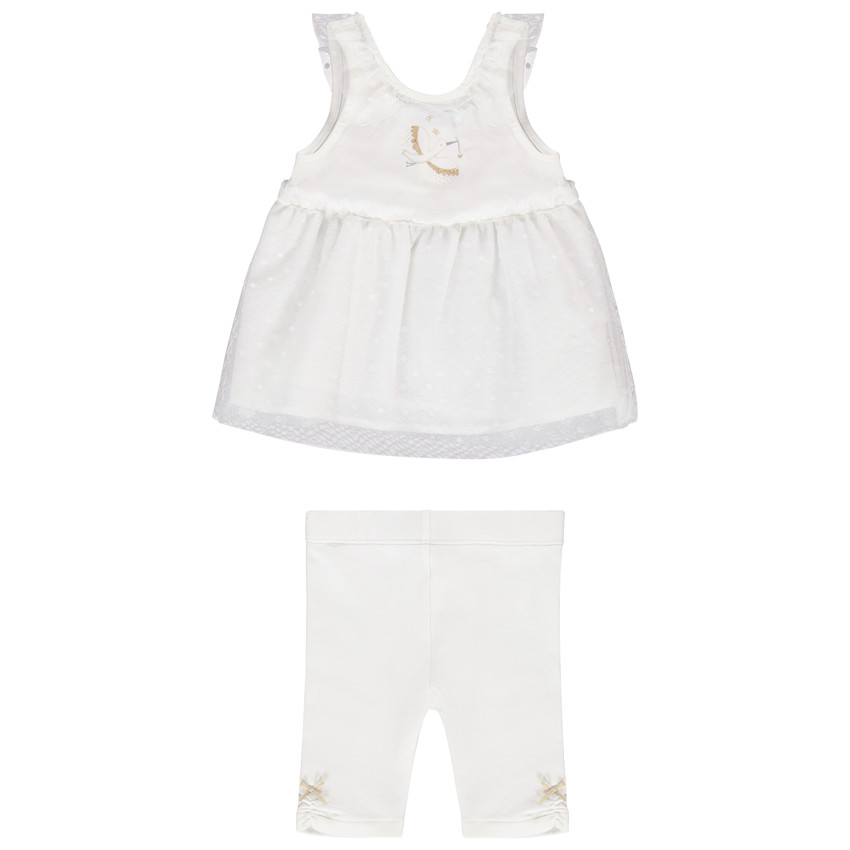 Ensemble de cérémonie tunique en plumetis + corsaire pour bébé fille 