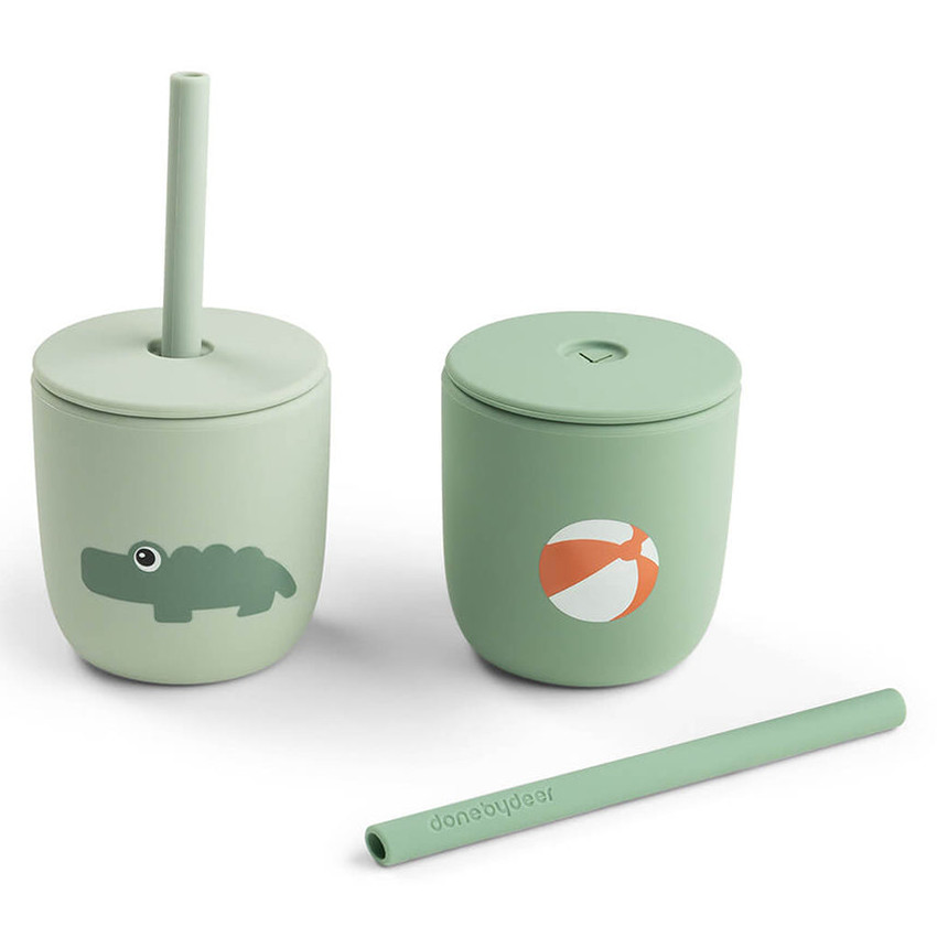Set van 2 drinkbekers met rietje in silicone Playground Groen 