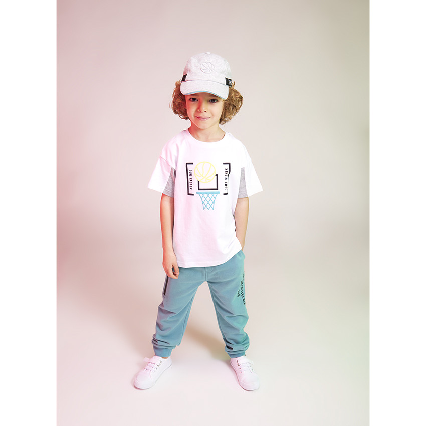 T-shirt van jersey met korte mouwen en basketbalring-print voor jongens 