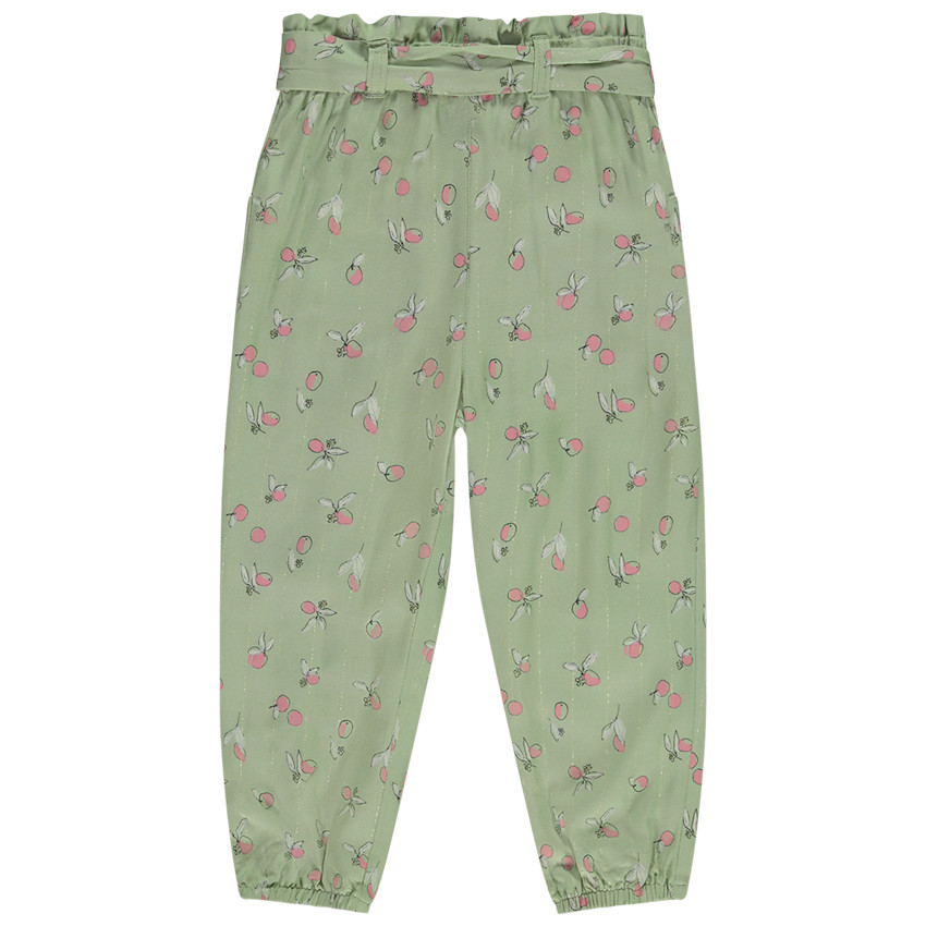 Peach-geprinte broek met strikceintuur voor babymeisjes 