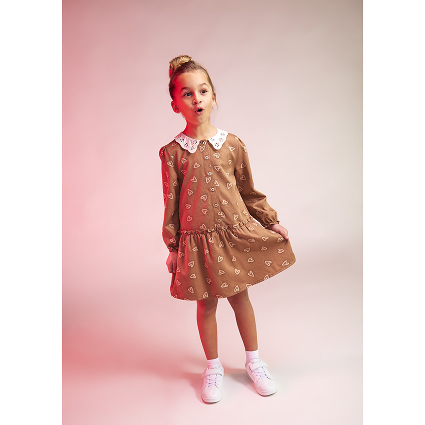 Robe manches longues en voile de viscose imprimé coeurs pour fille 