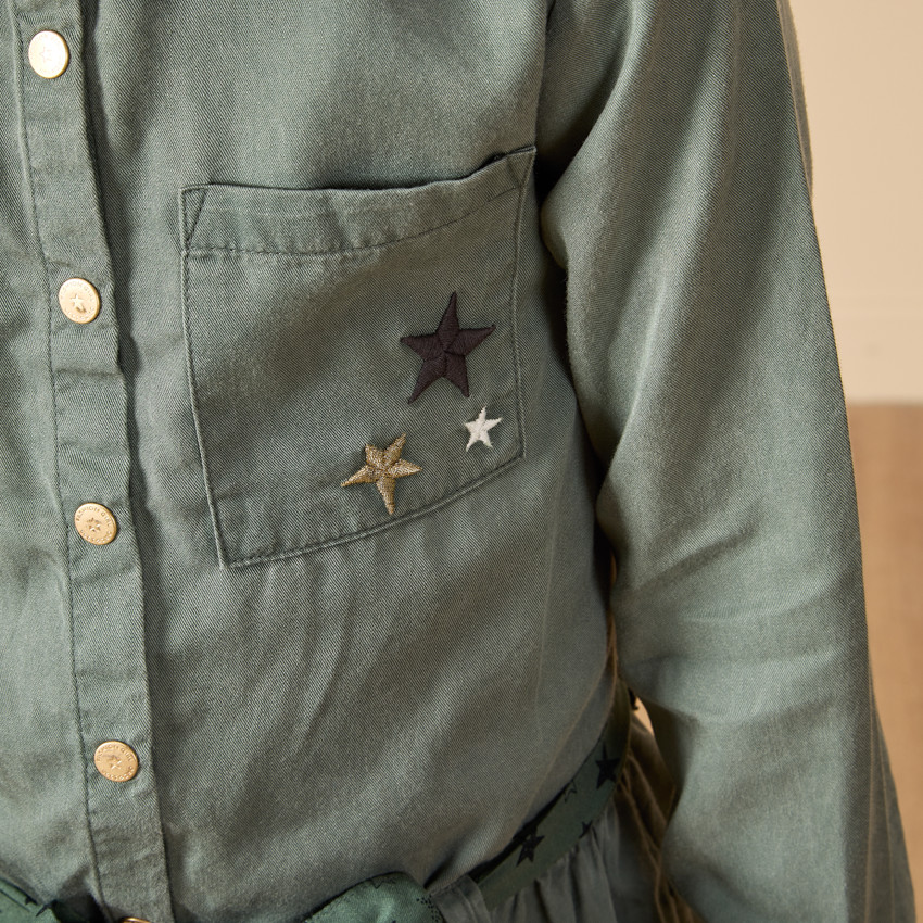 Robe manches longues style chemise avec ceinture pour fille 