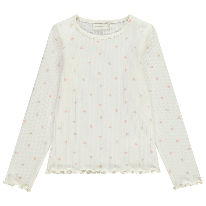T-shirt manches longues en tricot côte imprimée cœur pour fille 