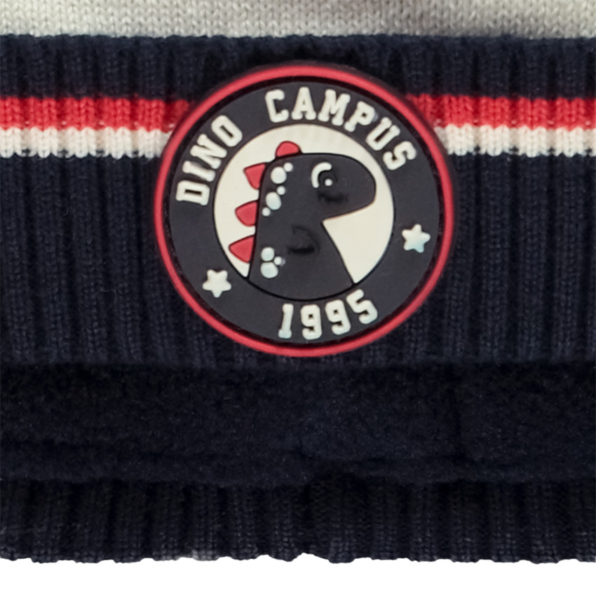 Bonnet en tricot doublé à badge dino pour bébé garçon 