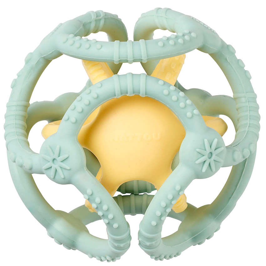 Anneau de dentition - Set 2 balles emboitables - Silicone - Vert pastel/jaune 