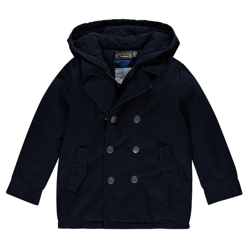 Caban à capuche en twill effet used à pressions et zip 