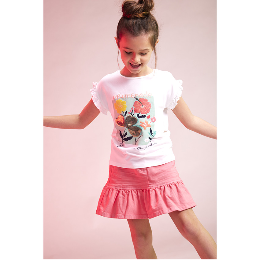 T-shirt manches courtes volantées avec print fantaisie pour fille 