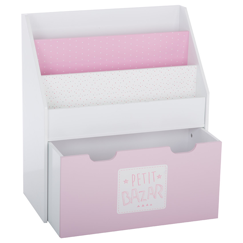 Bibliothèque avec bac à roulettes - Rose  