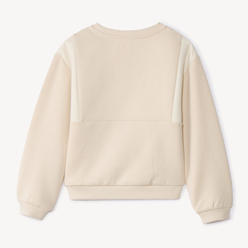 Sweatshirt in fleece effen beige met glitterborduursel voor meisjes 