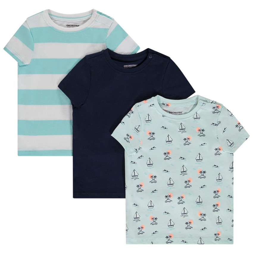 Set van 3 t-shirts met korte mouwen, effen en bedrukt voor baby jongen 