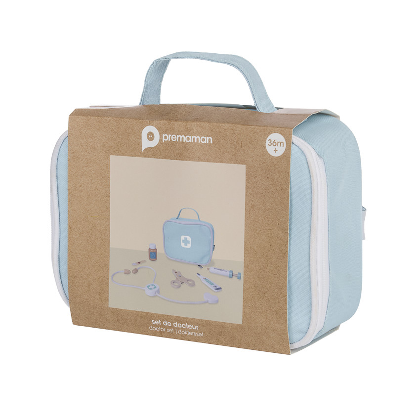 blauwe houten doktersset Prémaman vanaf 3 jaar 