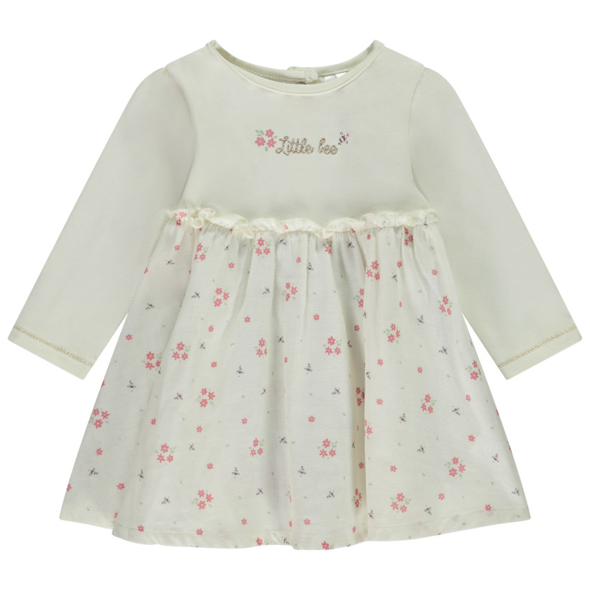 Robe bi-matière effet 2 en 1 imprimé fleuri pour bébé fille 