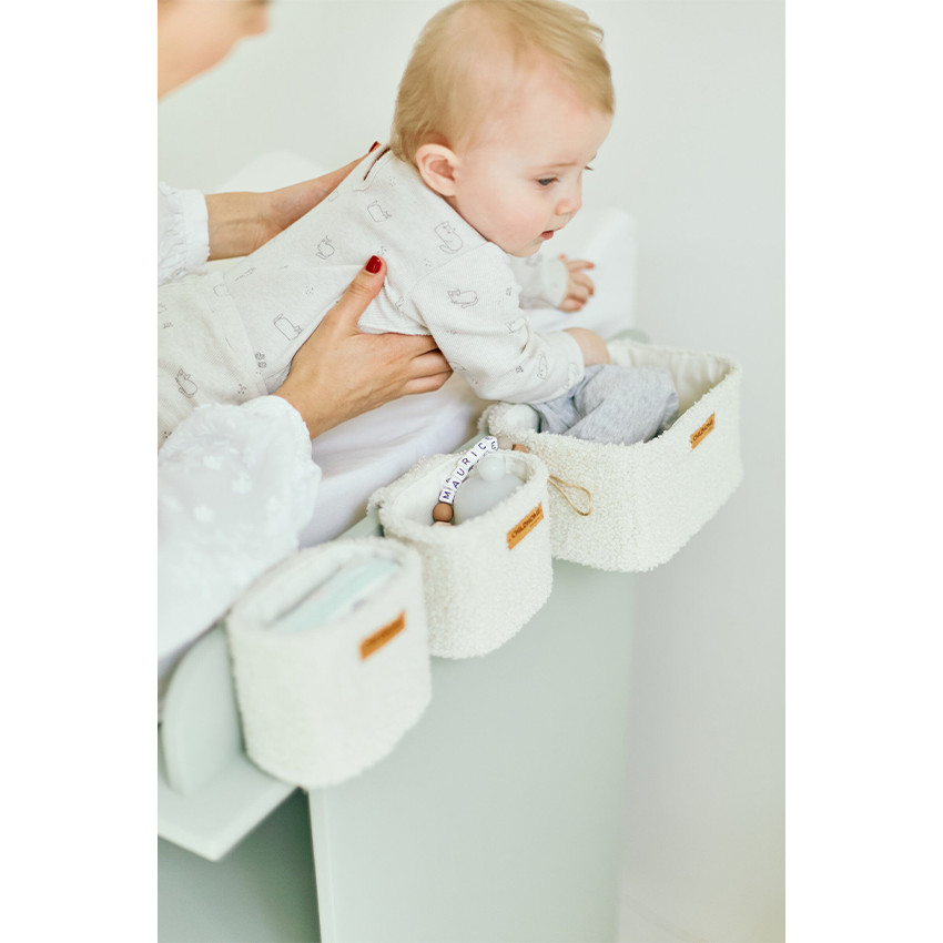 Set de 3 paniers rangement à suspendre Teddy Ecru 