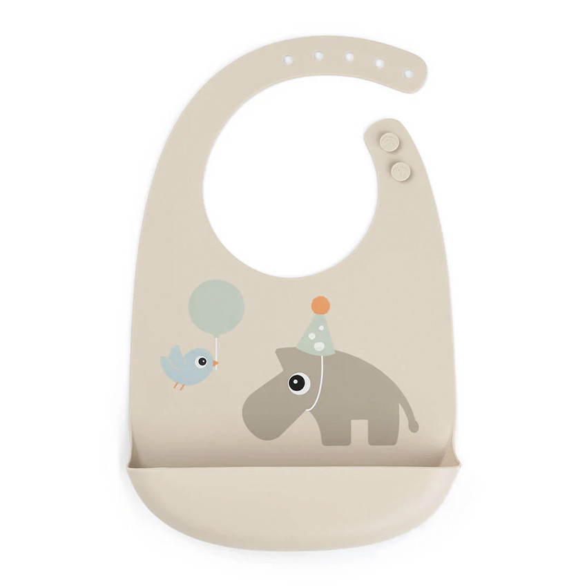 Bavoir en silicone avec bac récupérateur Celebration sable 